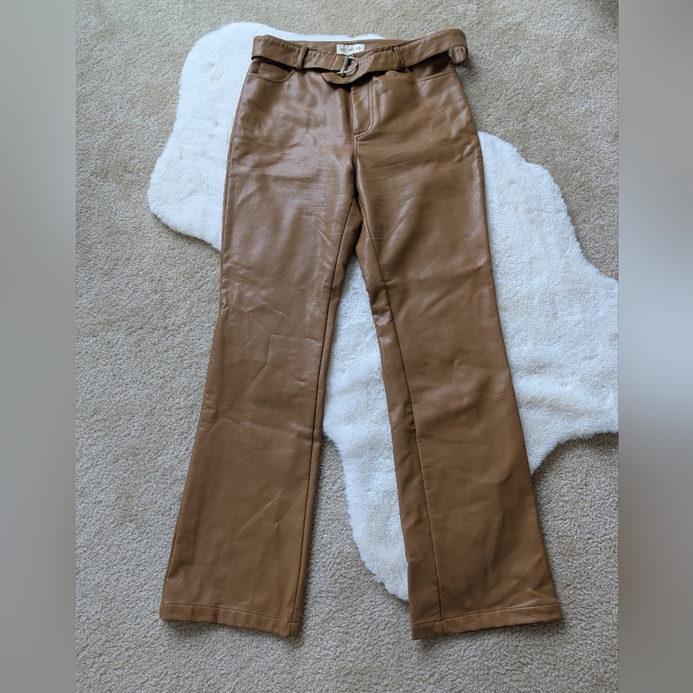 Nicholas Brown Faux Leather Pants W/ Belt